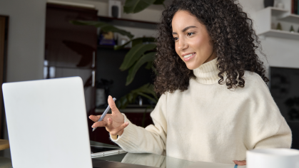 Woman speaking in a webinar