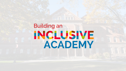 Building an Inclusive Academy logo on top of Winants Hall Photo