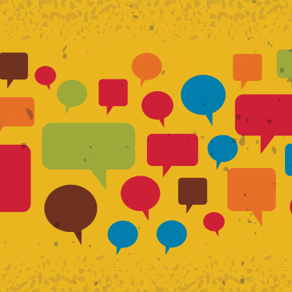 An illustration of colorful speech and talk bubbles